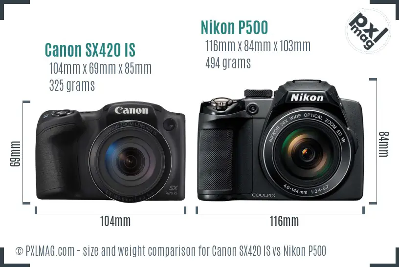 Canon SX420 IS vs Nikon P500 size comparison