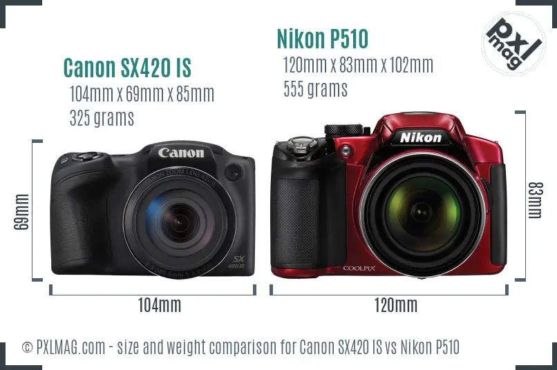 Canon SX420 IS vs Nikon P510 size comparison