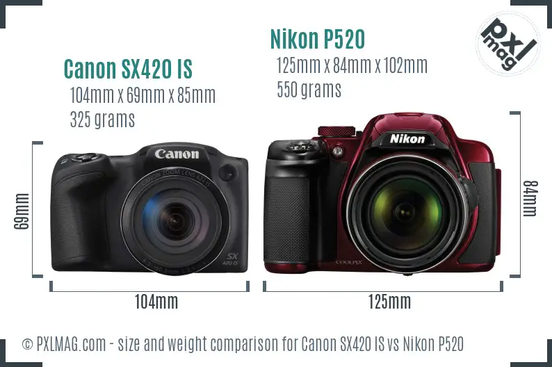 Canon SX420 IS vs Nikon P520 size comparison