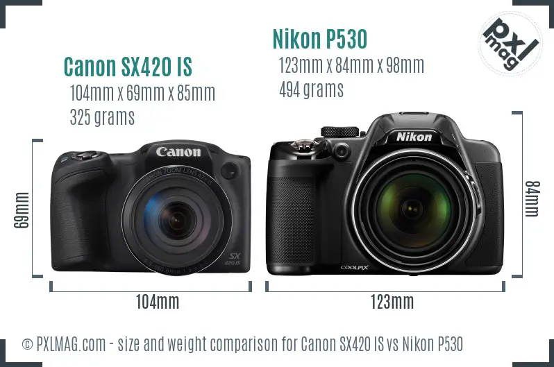 Canon SX420 IS vs Nikon P530 size comparison Canon SX420 IS vs Nikon P530 size comparison