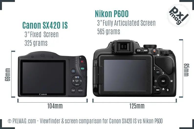 Canon SX420 IS vs Nikon P600 Screen and Viewfinder comparison