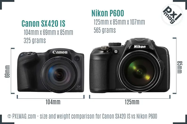 Canon SX420 IS vs Nikon P600 size comparison