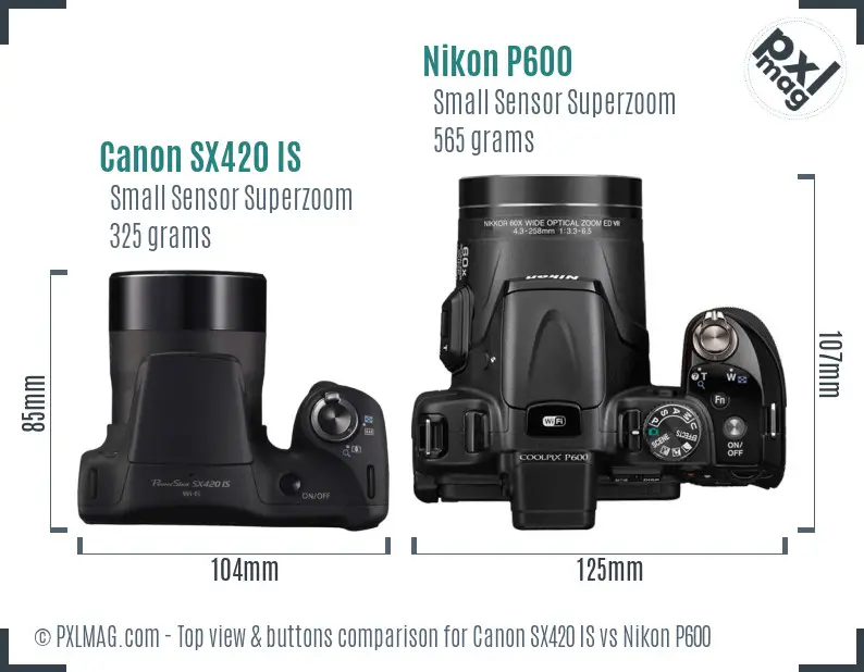 Canon SX420 IS vs Nikon P600 top view buttons comparison