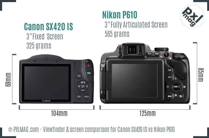 Canon SX420 IS vs Nikon P610 Screen and Viewfinder comparison