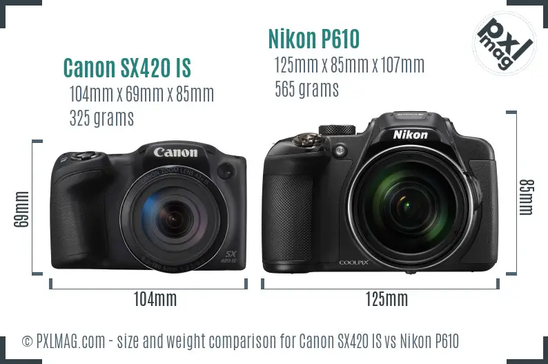 Canon SX420 IS vs Nikon P610 size comparison Canon SX420 IS vs Nikon P610 size comparison