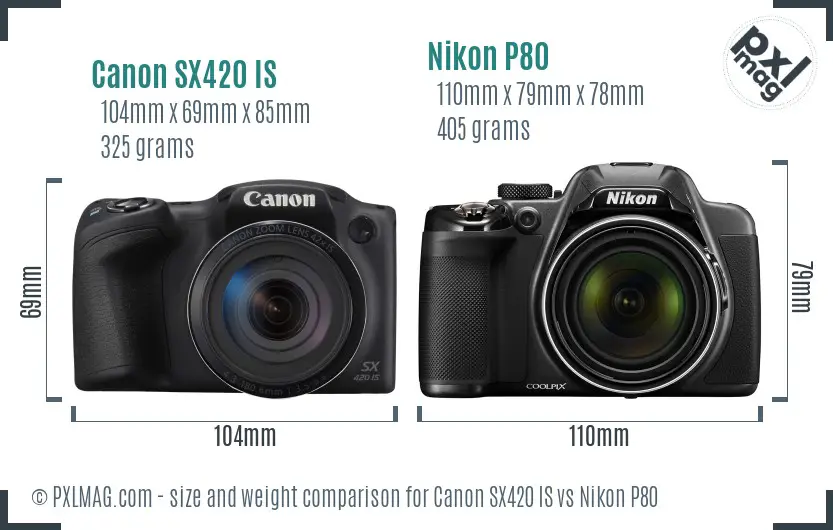 Canon SX420 IS vs Nikon P80 size comparison
