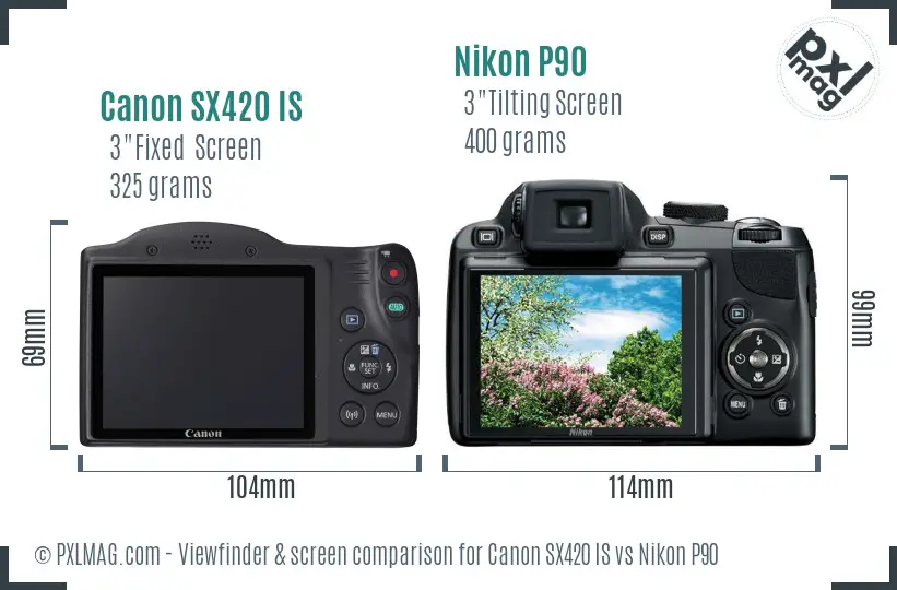 Canon SX420 IS vs Nikon P90 Screen and Viewfinder comparison