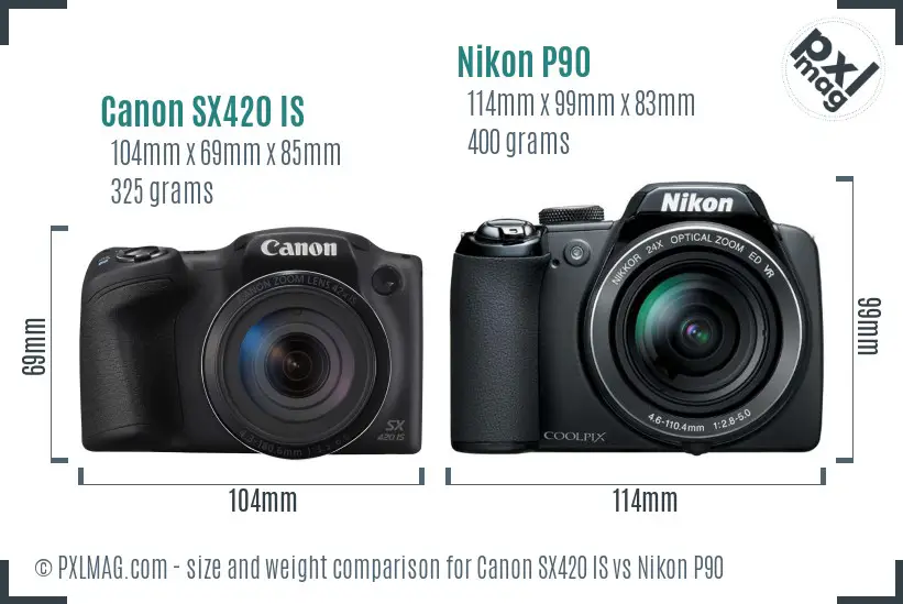 Canon SX420 IS vs Nikon P90 size comparison