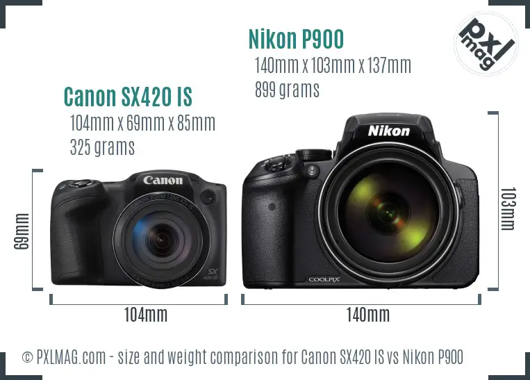 Canon SX420 IS vs Nikon P900 size comparison