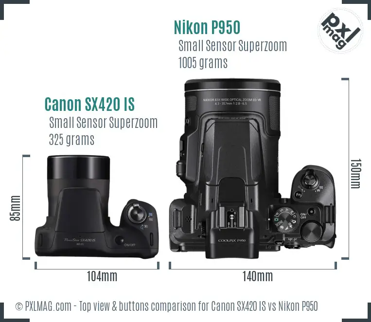 Canon SX420 IS vs Nikon P950 top view buttons comparison