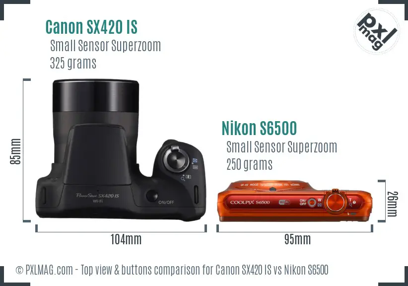 Canon SX420 IS vs Nikon S6500 top view buttons comparison