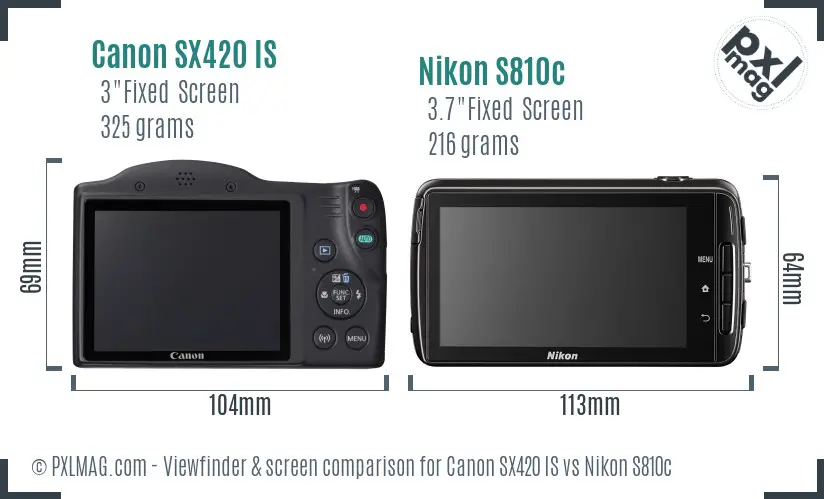 Canon SX420 IS vs Nikon S810c Screen and Viewfinder comparison