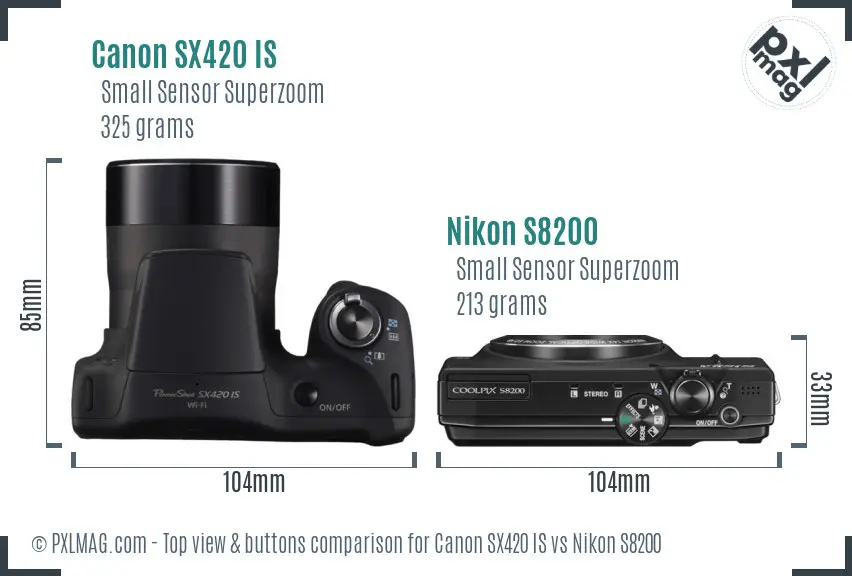 Canon SX420 IS vs Nikon S8200 top view buttons comparison
