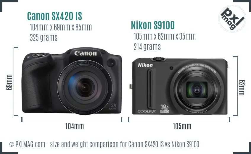 Canon SX420 IS vs Nikon S9100 size comparison Canon SX420 IS vs Nikon S9100 size comparison