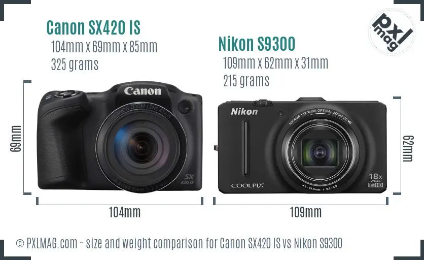 Canon SX420 IS vs Nikon S9300 size comparison Canon SX420 IS vs Nikon S9300 size comparison