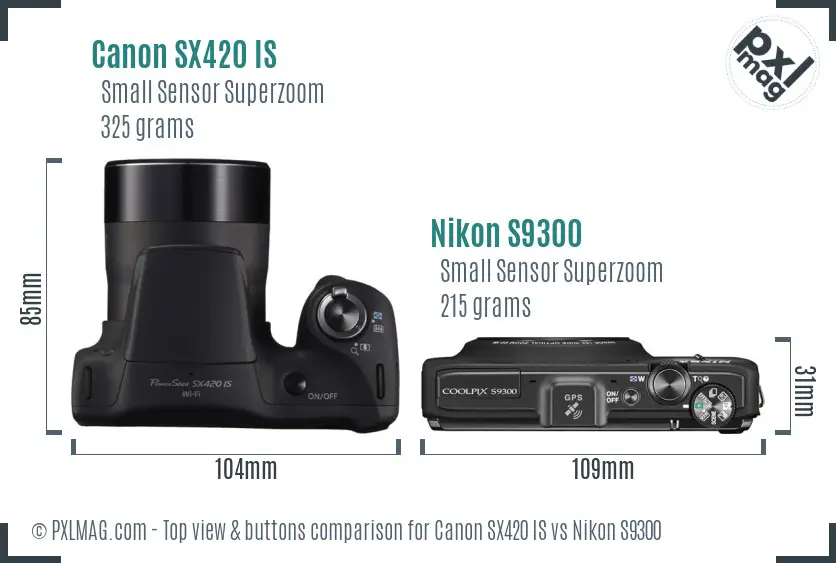 Canon SX420 IS vs Nikon S9300 top view buttons comparison Canon SX420 IS vs Nikon S9300 top view buttons comparison