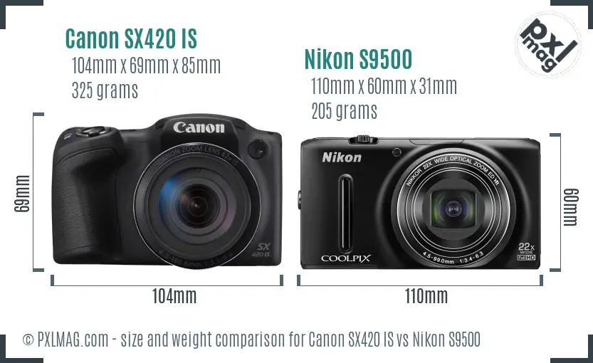 Canon SX420 IS vs Nikon S9500 size comparison Canon SX420 IS vs Nikon S9500 size comparison