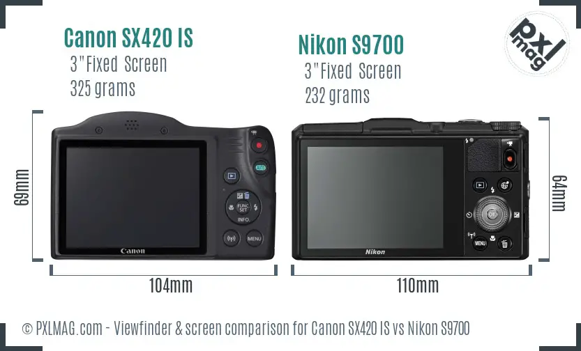 Canon SX420 IS vs Nikon S9700 Screen and Viewfinder comparison