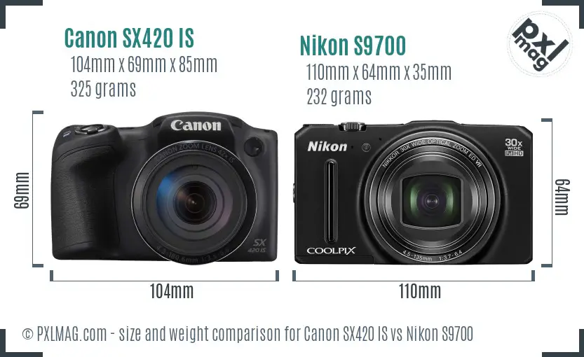 Canon SX420 IS vs Nikon S9700 size comparison