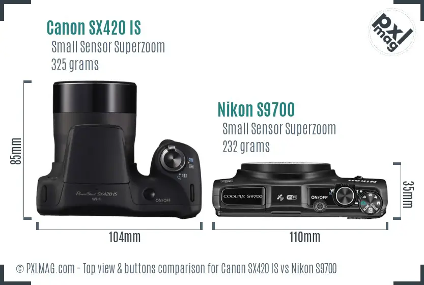 Canon SX420 IS vs Nikon S9700 top view buttons comparison