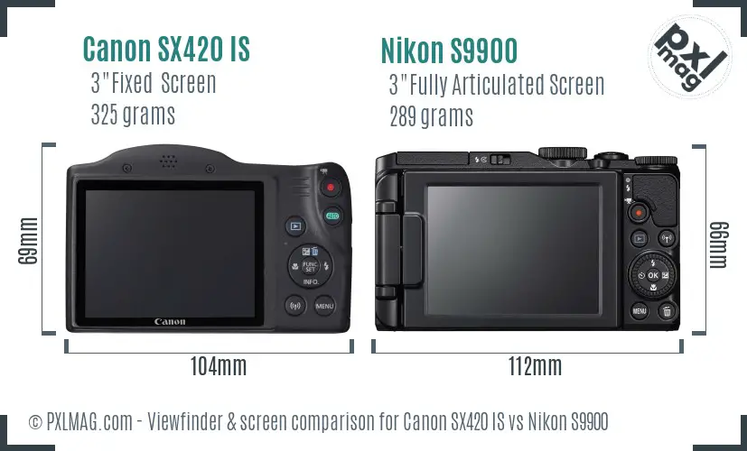 Canon SX420 IS vs Nikon S9900 Screen and Viewfinder comparison