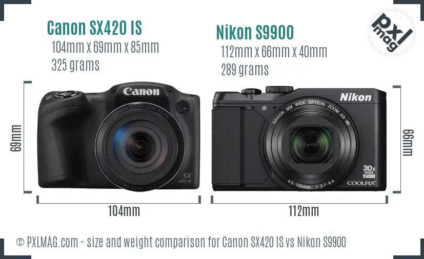 Canon SX420 IS vs Nikon S9900 size comparison