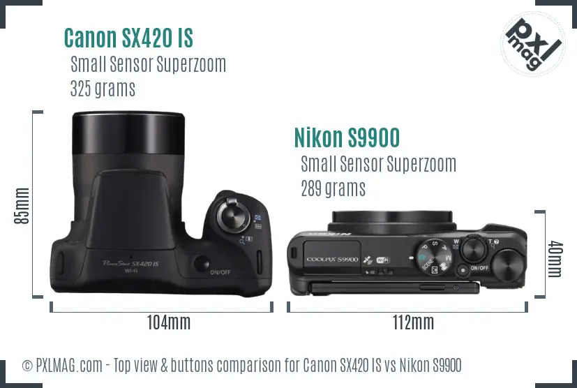 Canon SX420 IS vs Nikon S9900 top view buttons comparison