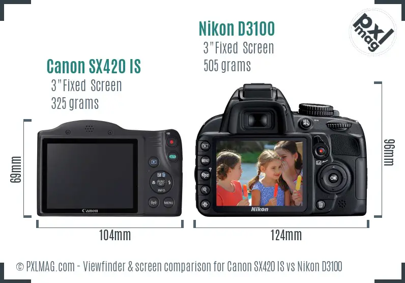 Canon SX420 IS vs Nikon D3100 Screen and Viewfinder comparison Canon SX420 IS vs Nikon D3100 Screen and Viewfinder comparison