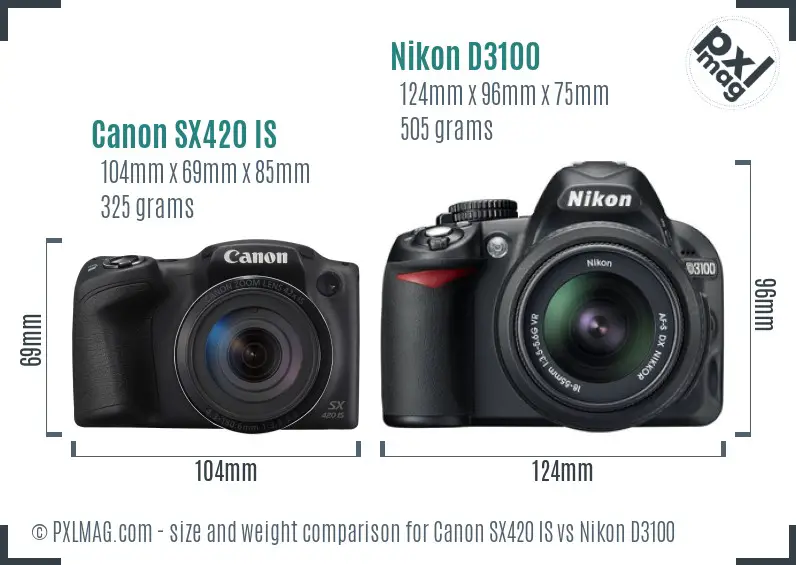 Canon SX420 IS vs Nikon D3100 size comparison Canon SX420 IS vs Nikon D3100 size comparison
