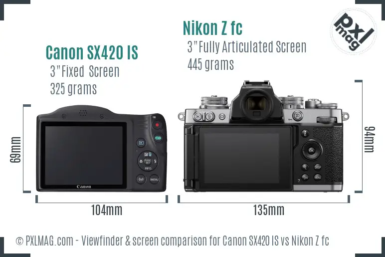 Canon SX420 IS vs Nikon Z fc Screen and Viewfinder comparison