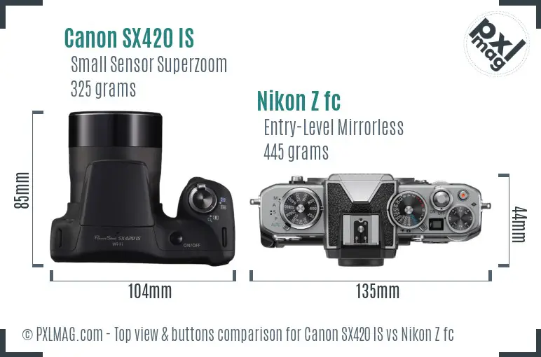 Canon SX420 IS vs Nikon Z fc top view buttons comparison
