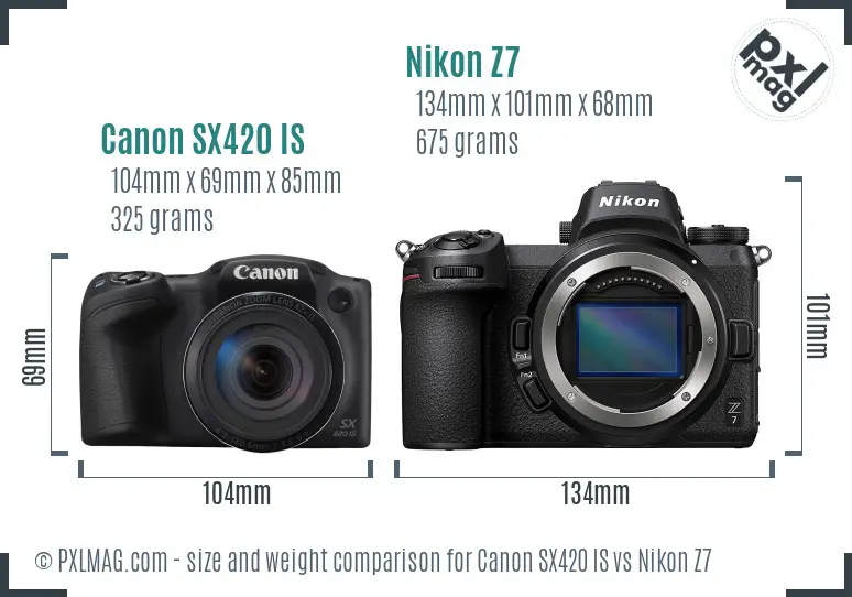 Canon SX420 IS vs Nikon Z7 size comparison