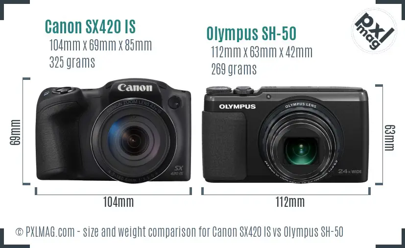 Canon SX420 IS vs Olympus SH-50 size comparison Canon SX420 IS vs Olympus SH-50 size comparison