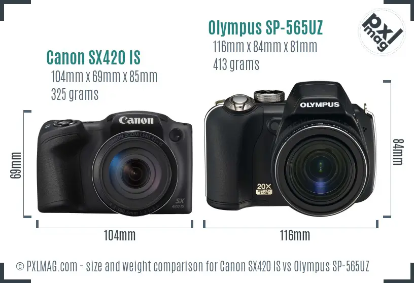 Canon SX420 IS vs Olympus SP-565UZ size comparison