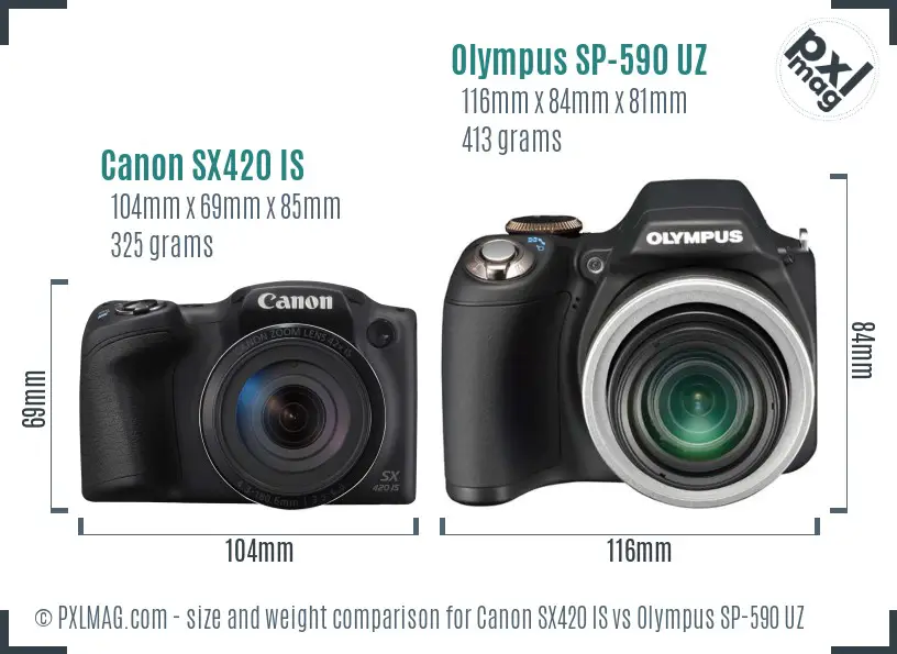 Canon SX420 IS vs Olympus SP-590 UZ size comparison