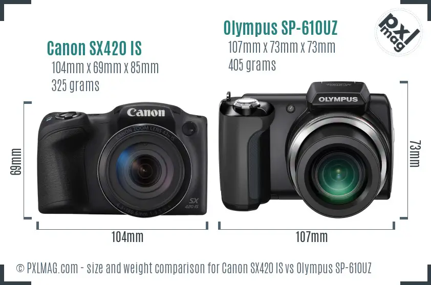 Canon SX420 IS vs Olympus SP-610UZ size comparison