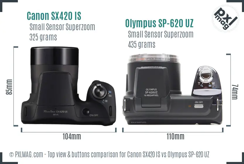 Canon SX420 IS vs Olympus SP-620 UZ top view buttons comparison