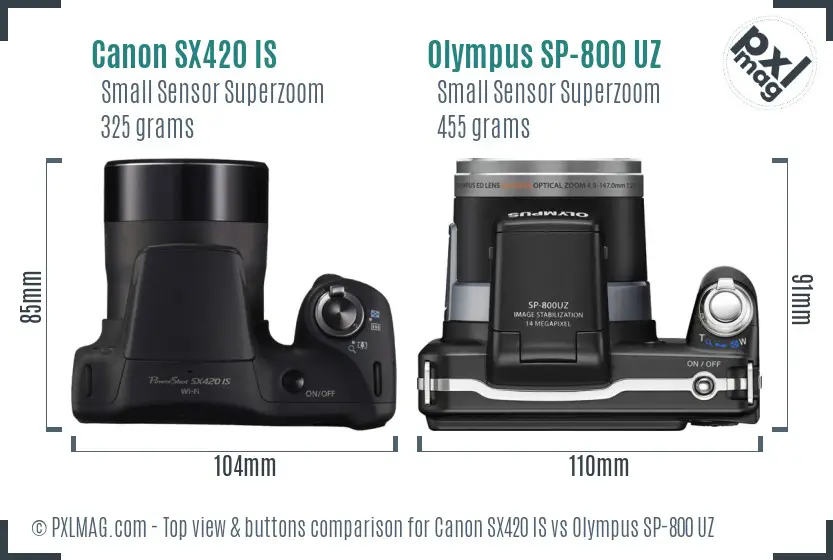 Canon SX420 IS vs Olympus SP-800 UZ top view buttons comparison
