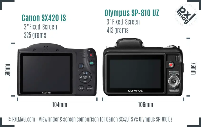 Canon SX420 IS vs Olympus SP-810 UZ Screen and Viewfinder comparison