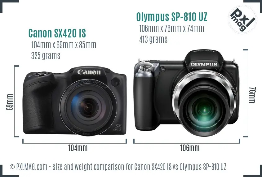 Canon SX420 IS vs Olympus SP-810 UZ size comparison