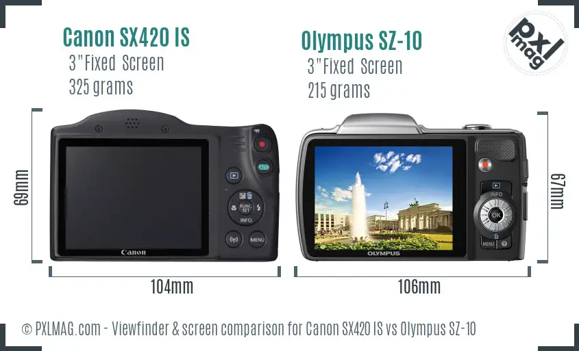 Canon SX420 IS vs Olympus SZ-10 Screen and Viewfinder comparison