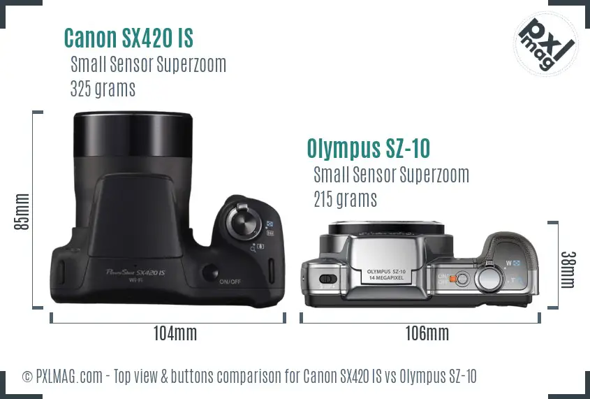 Canon SX420 IS vs Olympus SZ-10 top view buttons comparison