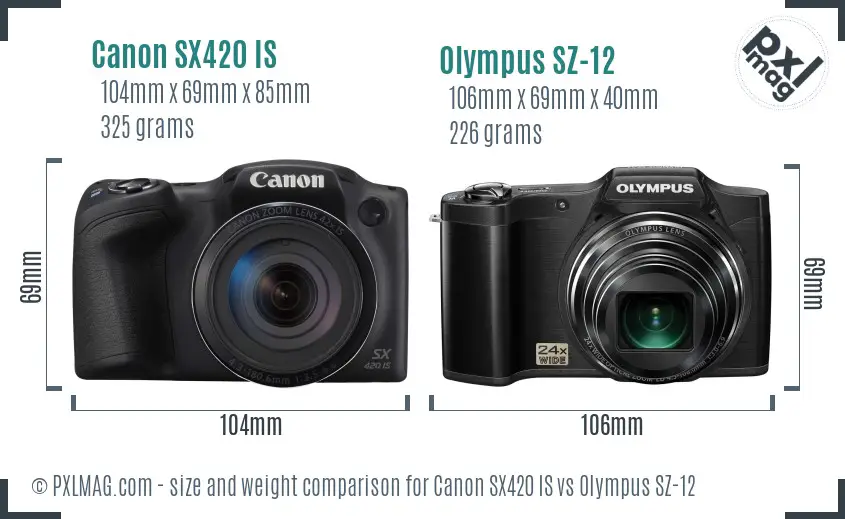 Canon SX420 IS vs Olympus SZ-12 size comparison