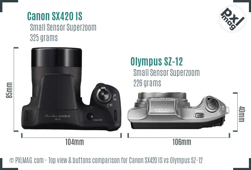 Canon SX420 IS vs Olympus SZ-12 top view buttons comparison