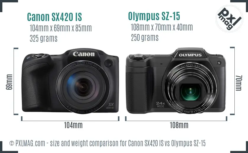 Canon SX420 IS vs Olympus SZ-15 size comparison Canon SX420 IS vs Olympus SZ-15 size comparison