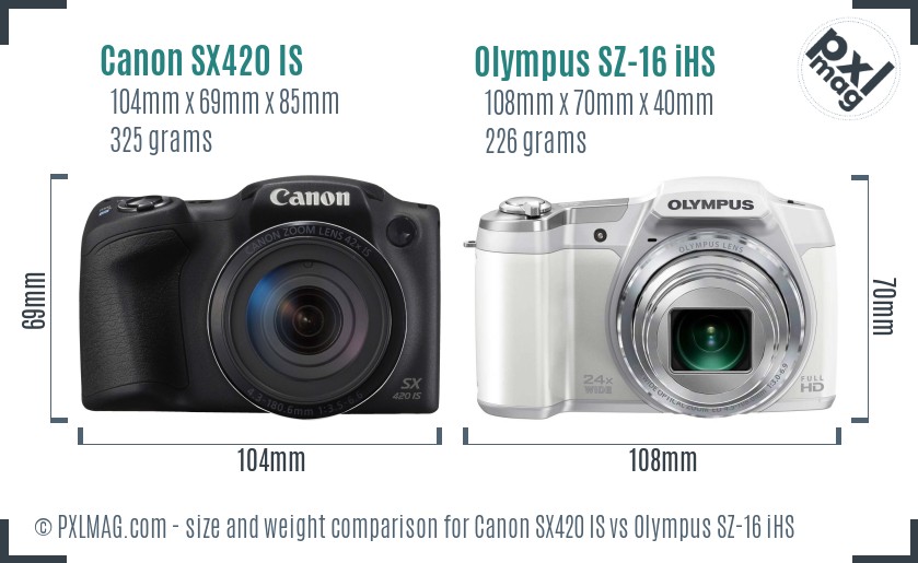 Canon SX420 IS vs Olympus SZ-16 iHS size comparison Canon SX420 IS vs Olympus SZ-16 iHS size comparison