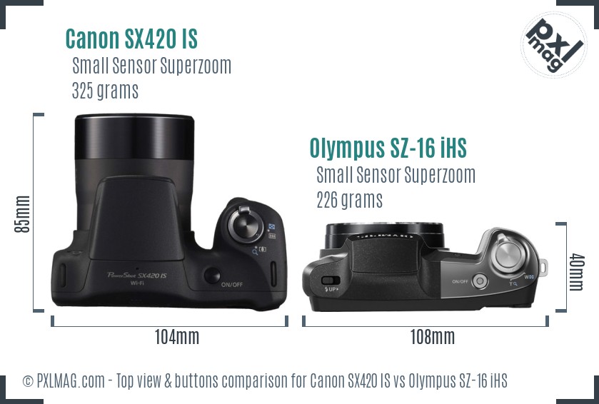 Canon SX420 IS vs Olympus SZ-16 iHS top view buttons comparison