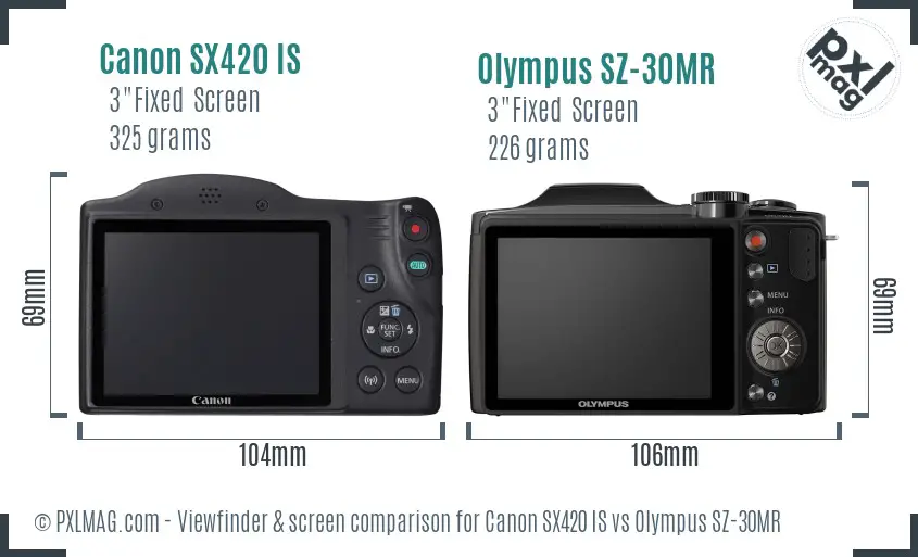 Canon SX420 IS vs Olympus SZ-30MR Screen and Viewfinder comparison