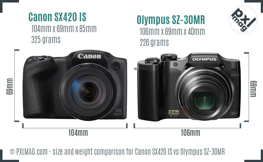 Canon SX420 IS vs Olympus SZ-30MR size comparison