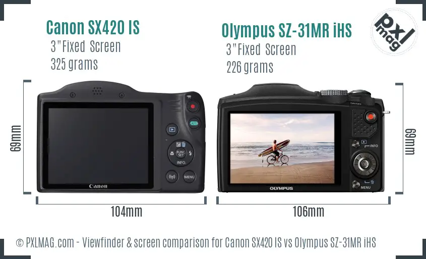 Canon SX420 IS vs Olympus SZ-31MR iHS Screen and Viewfinder comparison